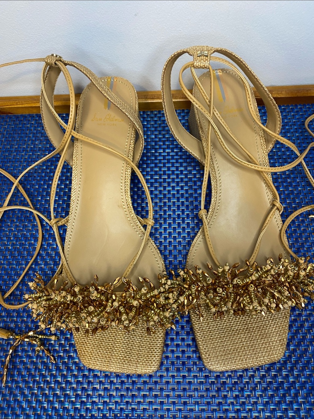 EUC Sam Edelman Walda beaded block heel sandals, sz. 8 - Picture 5 of 10